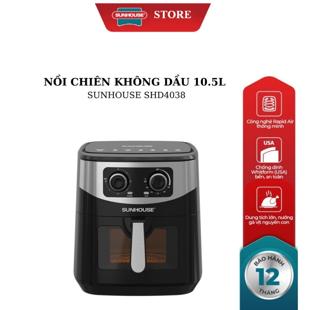 NỒI CHIÊN KHÔNG DẦU 10.5L SUNHOUSE SHD4038