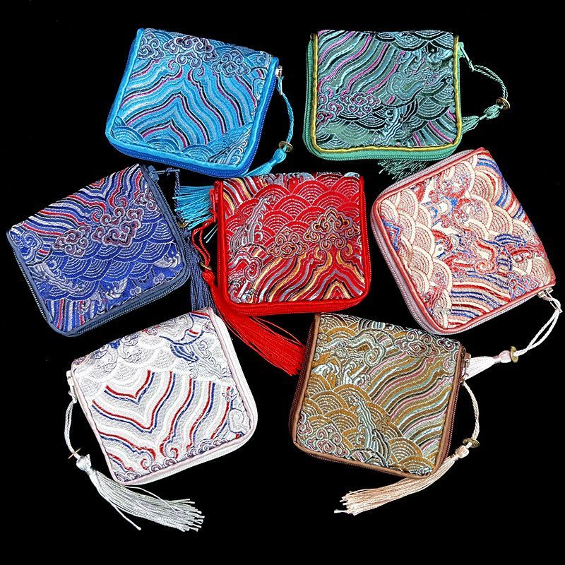 New Product#5Square Zipper Jewelry Bag Double Layer Small Cloth Bag Brocade Storage Bag Earphone Bag