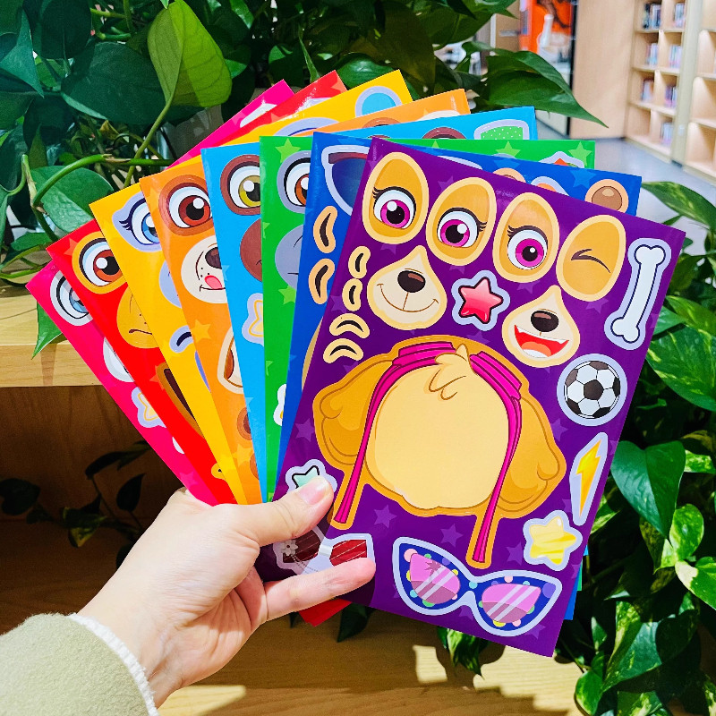 8 tờ PAW Patrol Head DIY Puzzle Sticker Archie Superpower Dog Pattern Dán Tranh DIY Kích Thước Lớn