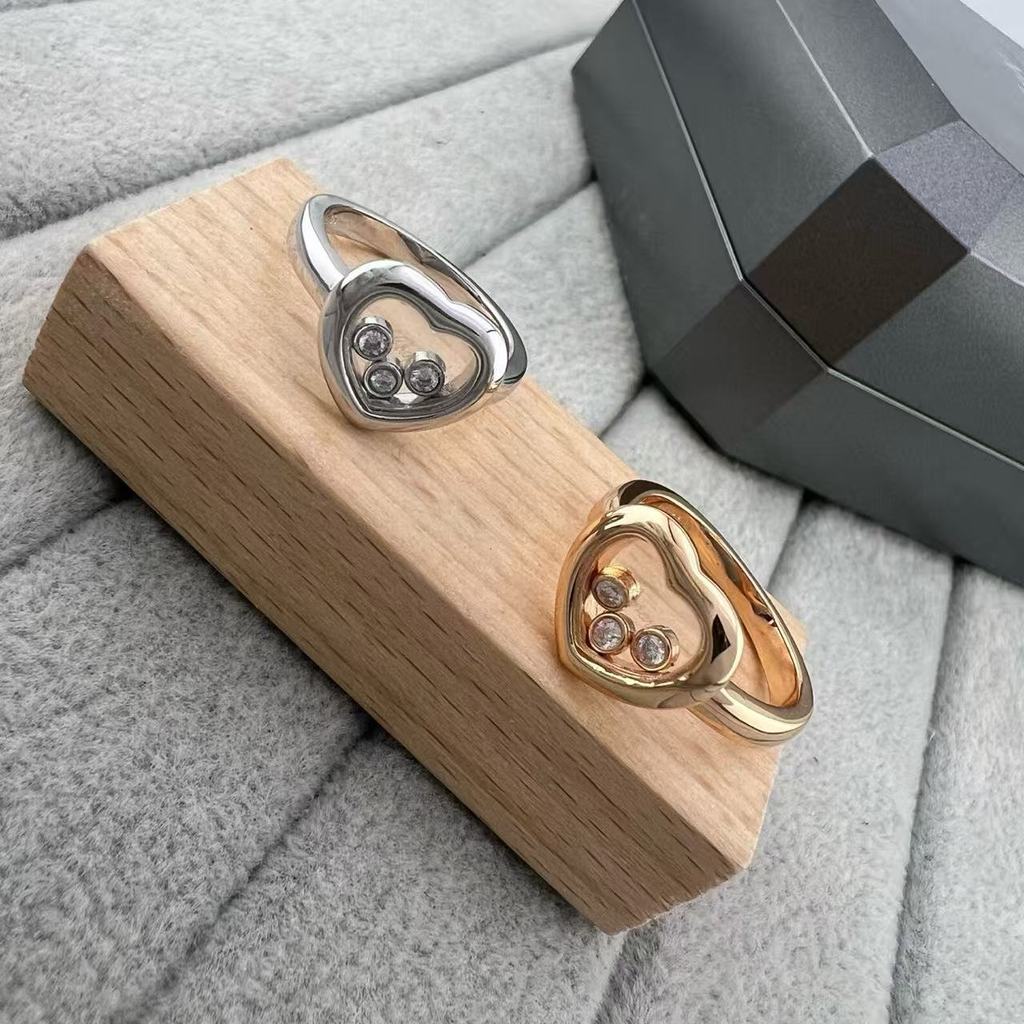 Chopar* Fashionable Happy Diamond Ring Plated18K Rose Gold Three Diamond Heart Shape Engagement Ring