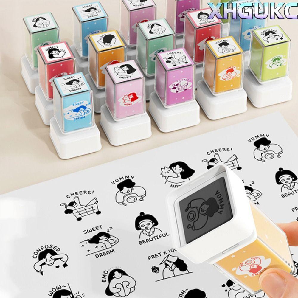 XHGUKC Seal Box, DIY Handmade Account Seal, Kawaii Traceless Cartoon Stamps Toy School