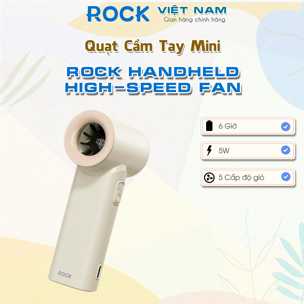 Quạt Cầm Tay Mini ROCK Handheld High-Speed Fan (5W, LED Smart Display, 6H, 9m/s Wind Speed, 5-Speed)