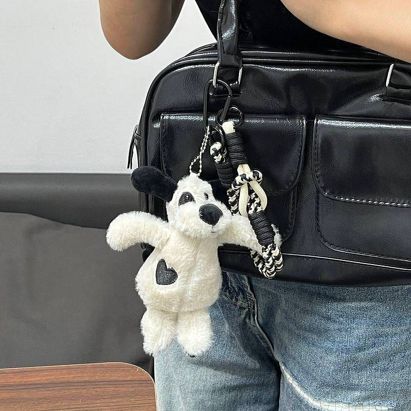 INS Cute Black Love Plush Puppy Doll Plush Bag Pendant Keychain Lanyard Short Nylon Rope yFNf