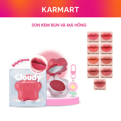 Son Kem Bùn Và Má Hồng 3in1 LIP IT X WORSHI CLOUDY LIP & CHEEK BARE MOUSSE 4.5G