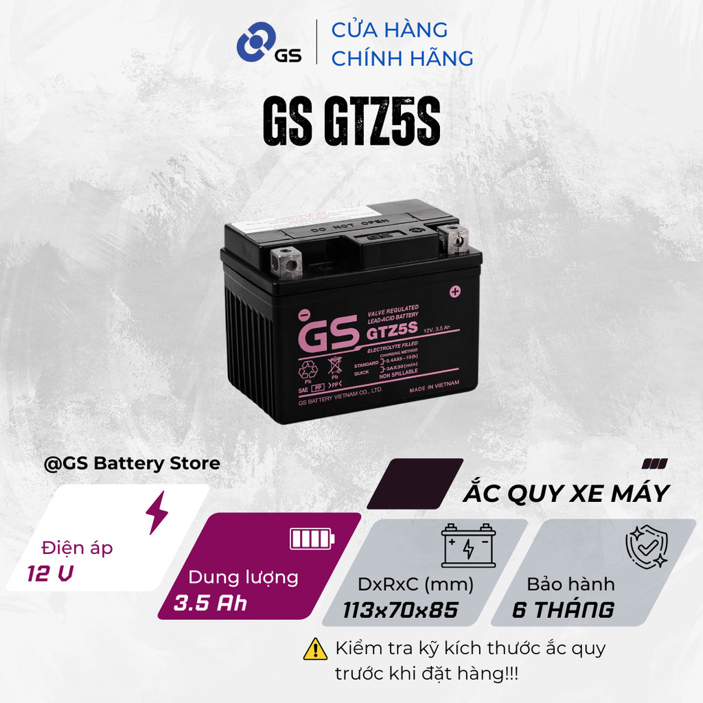 Bình ắc quy GS GTZ5S 12V 3.5Ah - Siêu bền, đề nổ mạnh mẽ (Đọc kỹ mô tả)