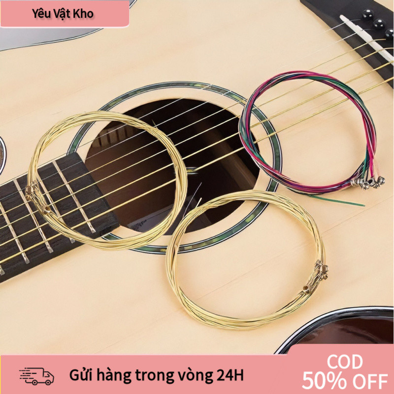 【COD】Bộ 6 dây đàn guitar acoustic giá rẻ nhiều màu, thay thế dây cũ dễ dàng, lõi thép bọc đồng bền, 