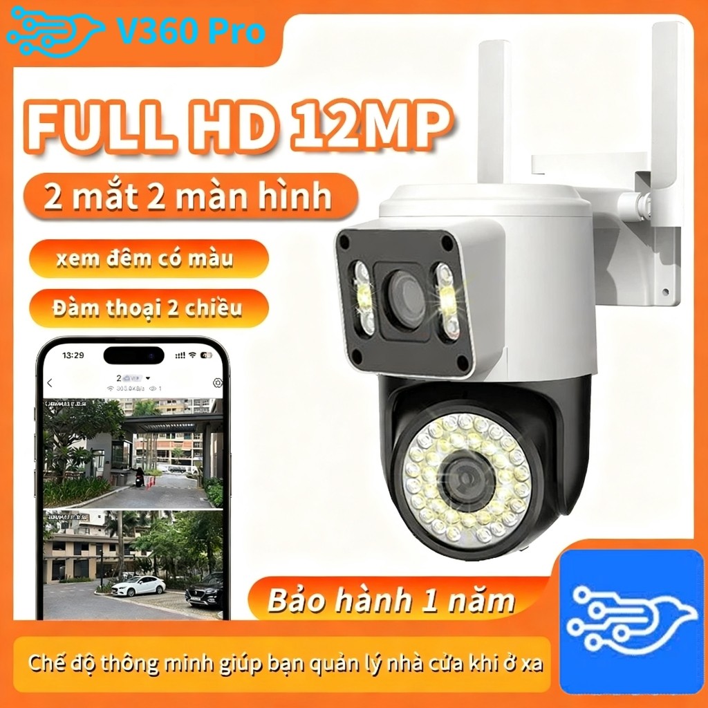 Camera 2 Mắt WiFi 360 Độ Ngoài Trời - Quan Sát Toàn Diện, Đàm Thoại 2 Chiều
