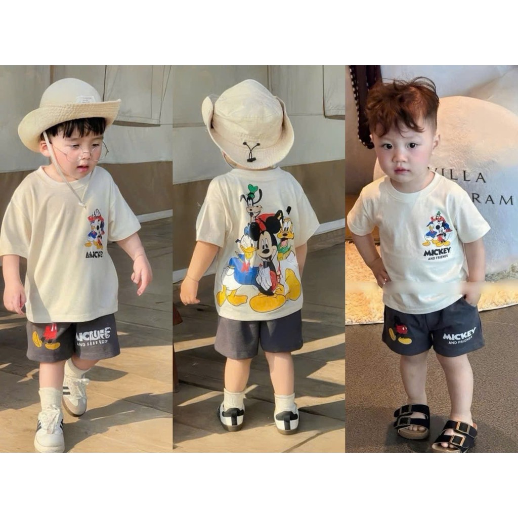 BT949- Bộ cotton màu Vàng-Chì Chuột in trước sau