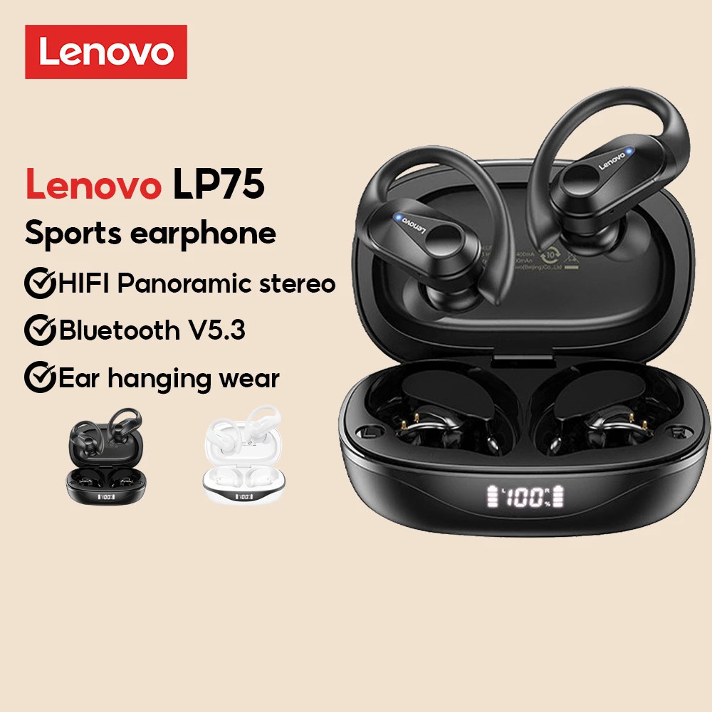 Tai nghe Bluetooth không dây Lenovo LP75 Móc tai thể thao Bluetooth 5.3 Tai nghe giảm tiếng ồn Tai n