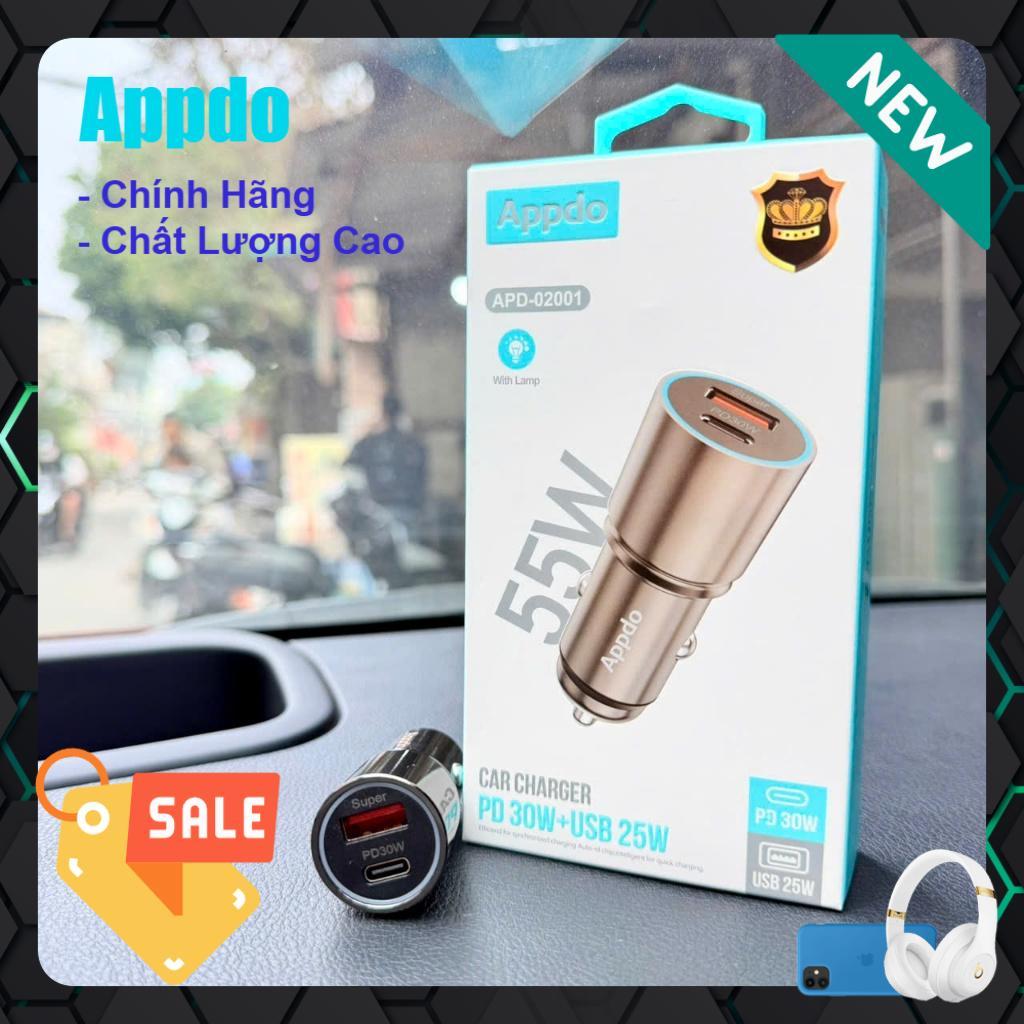 Tẩu sạc ô tô 2 cổng sạc Appdo APD-02001 55w Citycase