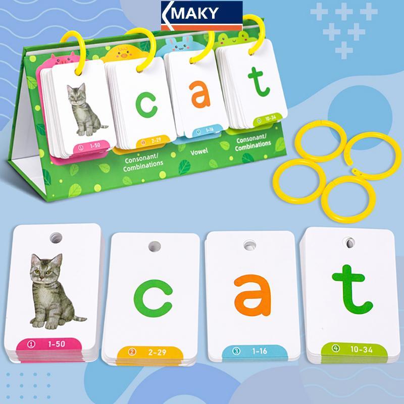 MAKY Kids CVC Words Flashcards Phonics Flip Chart Word Builder Sight Words Hoạt động Công cụ học tập