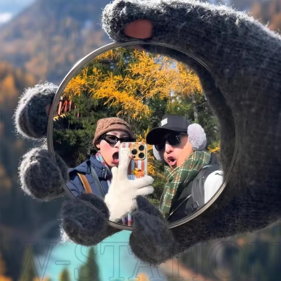 Gương lồi selfie cầm tay Mini - Huy hiệu du lịch Gương lồi - Gương selfie thời trang TikTok INS - Gư