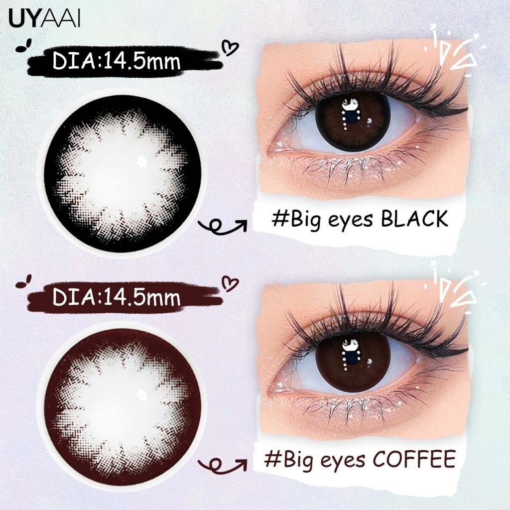 [Big Eyes 0độ]UYAAI Kính áp tròng MCK1 Eyes lens đen Big Eye 14.5mm Lens đen nâu devil eyes Lens