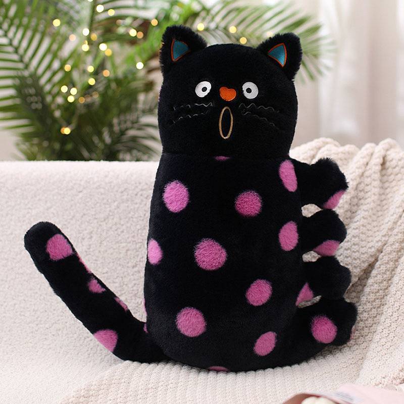 Net Red Wave Point Cat Pillow for Girls Sleeping Dedicated Black Cat Plush Toy Doll Children's Birth