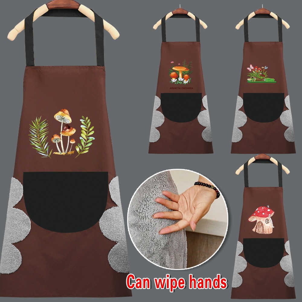 Kitchen Cooking Apron Oil-Proof Waterproof Adult Printed Mushroom Pattern Coffee Apron Kitchen Acces