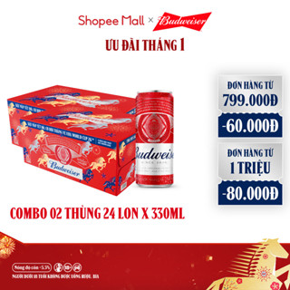  Combo 2 Thùng 24 Lon Bia Budweiser Sleek Can Chính Hãng  330ml  lon  