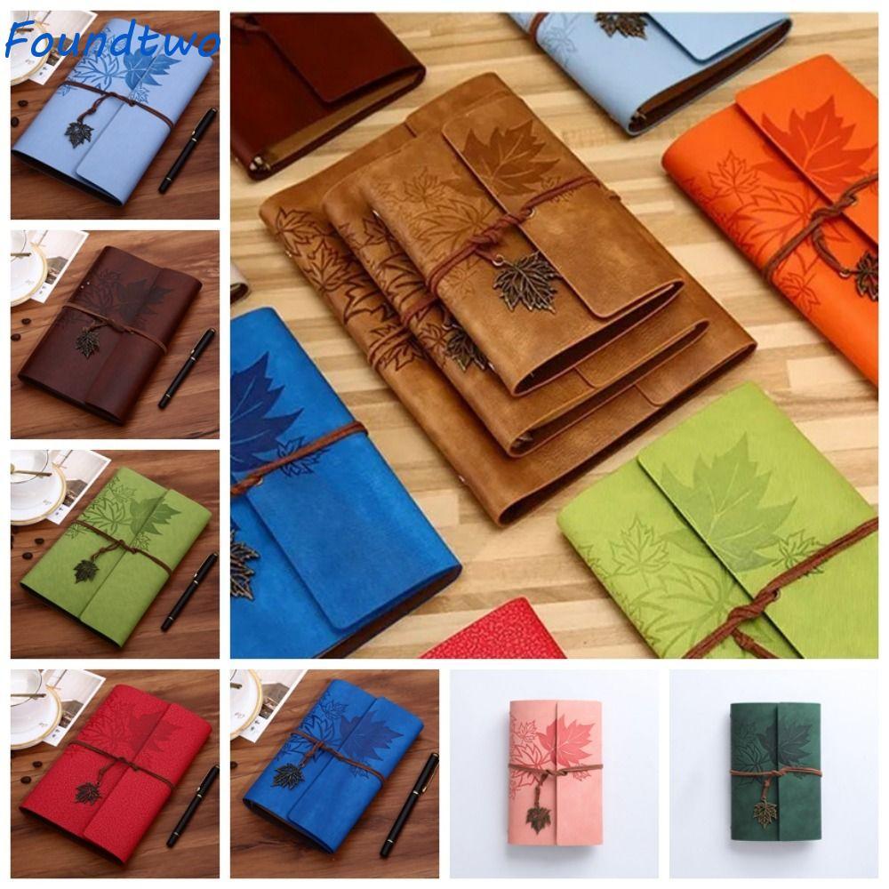 FOUNDTWO Travelers Vintage Notebook, Da PU Kraft Paper PU Leather Kraft Notebook, Loose-leaf Noteboo