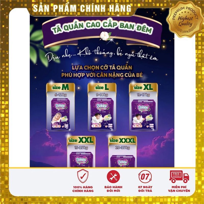 COMBO 2 BỊCH TÃ QUẦN CAO CẤP BOBBY ORGANIC BAN ĐÊM  -SP MỚI CTY DIANA UNICHARM NHẬT BẢN