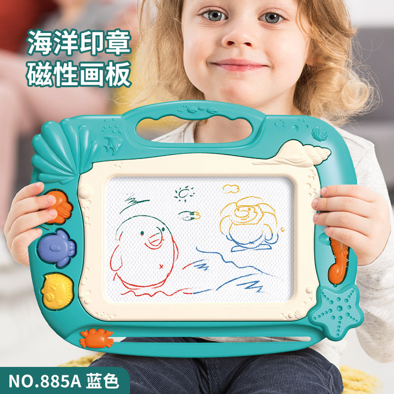 [mainan] Children's drawing board toy, ocean-themed black and white stamp magnetic drawing board, er
