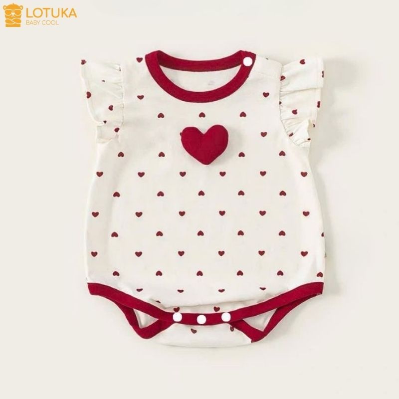 Bodysuit Cánh Tiên Tim Đỏ Cho Bé LOTUKA, Bộ Liền Thân Chất Thun Lạnh Mềm Mát, Áo Hè, Quần Áo Trẻ Em Size 3-12kg