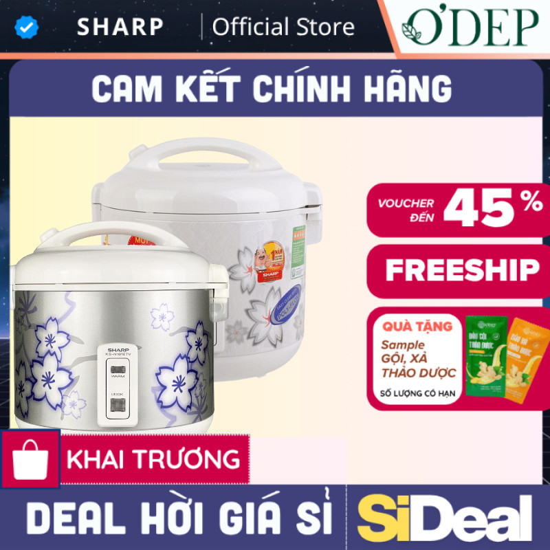 Nồi cơm điện nắp gài 1.8 lít Sharp Chính hãng, có khay hứng nước Sản xuất Thái Lan KS-N182ETV "SW" -