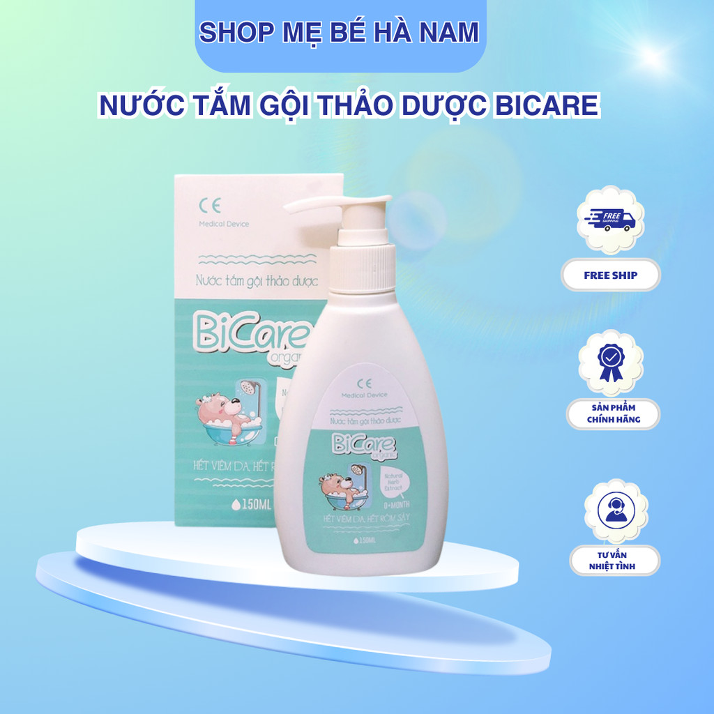 Nước Tắm Thảo Dược BiCare Organic Cho Trẻ Sơ Sinh 250ml cho da nhạy cảm, ngừa rôm sảy, viêm da- SHOP