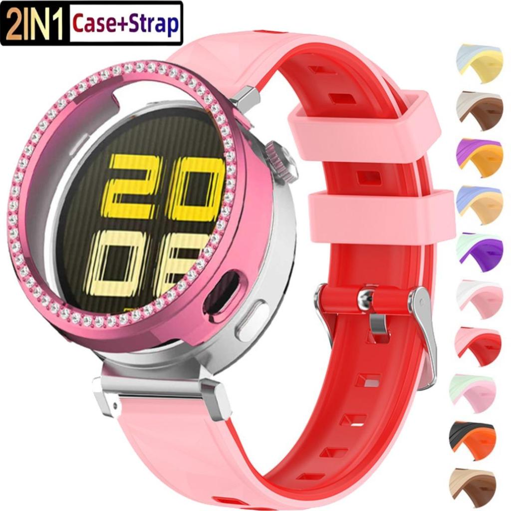 Ốp Kim Cương + Dây Đeo Silicon Nữ Wirstband Dành Cho Huawei GT6 41mm Dây Thể Thao Hai Màu Cho Huawei