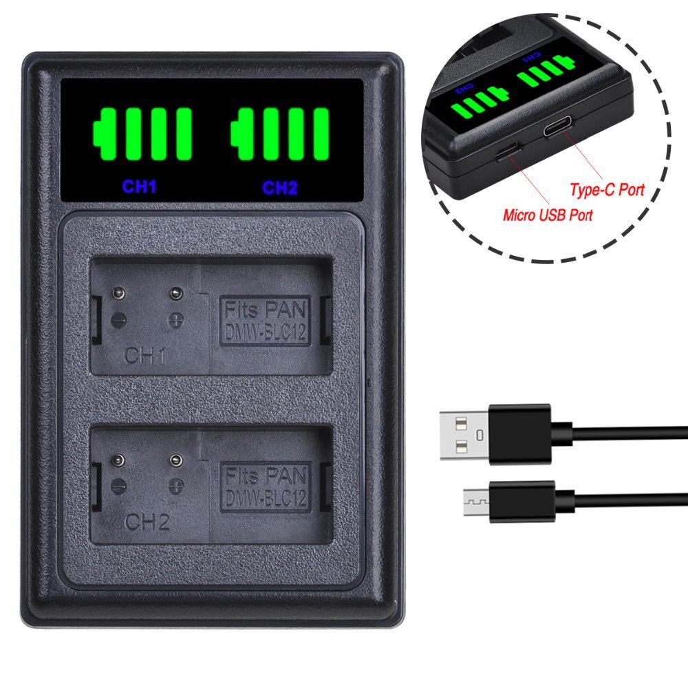 Xinyi Màn hình LCD nhỏ Dual Charge Thích hợp cho Pan DMW-BLC12 với cổng kép MicroUSB / Type-C