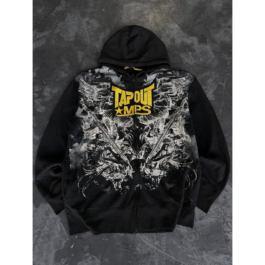 Retro Tapout MPS Họa Tiết Dây Kéo, Phong Cách Y2K Đường Phố, Hoodie Cardigan