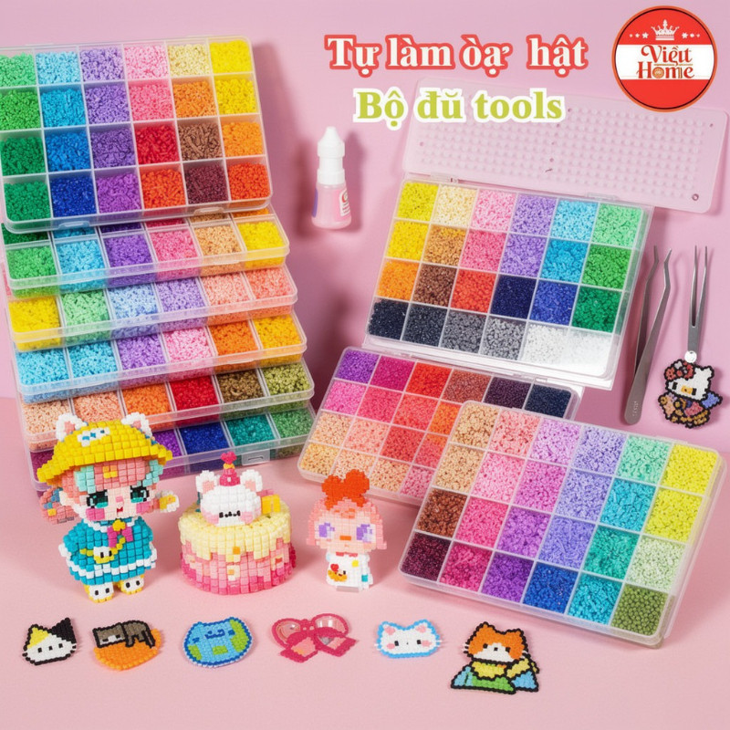 Bo xep hat nhua mini diy do choi sang tao kem ban ui nhip giay ep nhiet cho tre va gia dinh