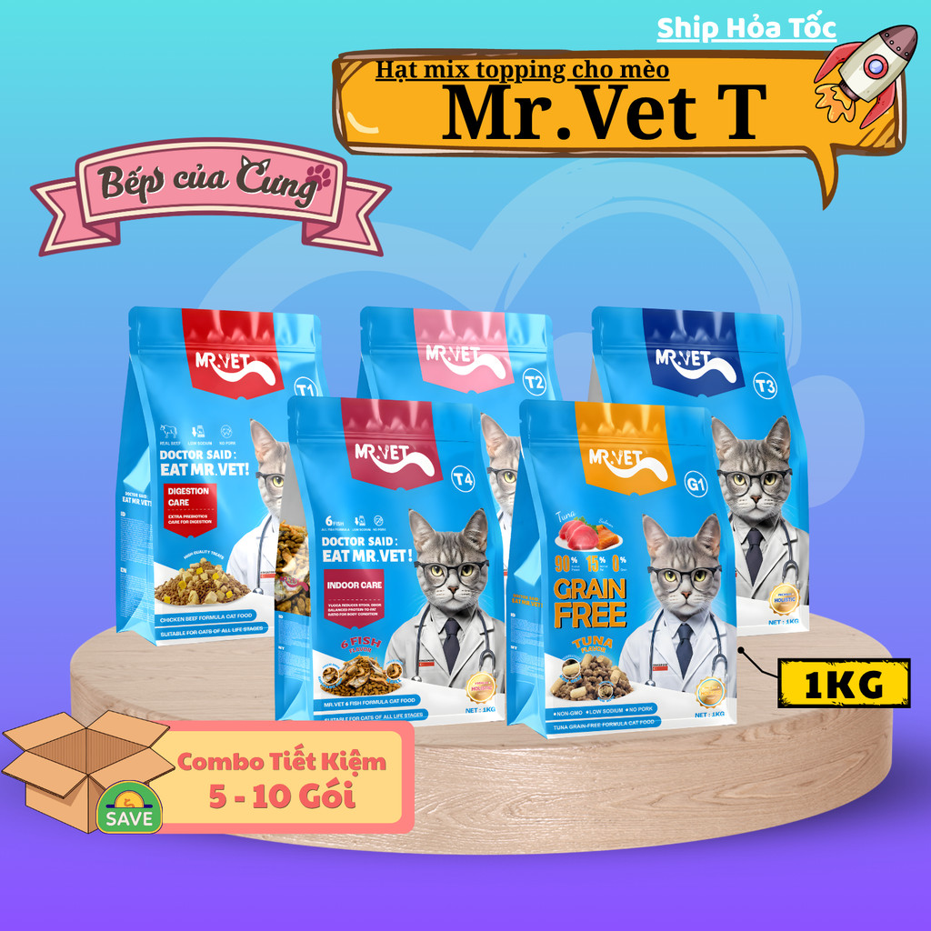 Hạt Mr.Vet / Mr Vet 5KG - 10KG Thức ăn cho mèo hạt Topping Cao Cấp T1, T2, T3, T4, G1 - Bếp Của Cưng