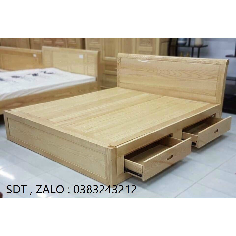 giường ngủ gỗ sồi ngăn kéo 1m8x2m , hàng mới