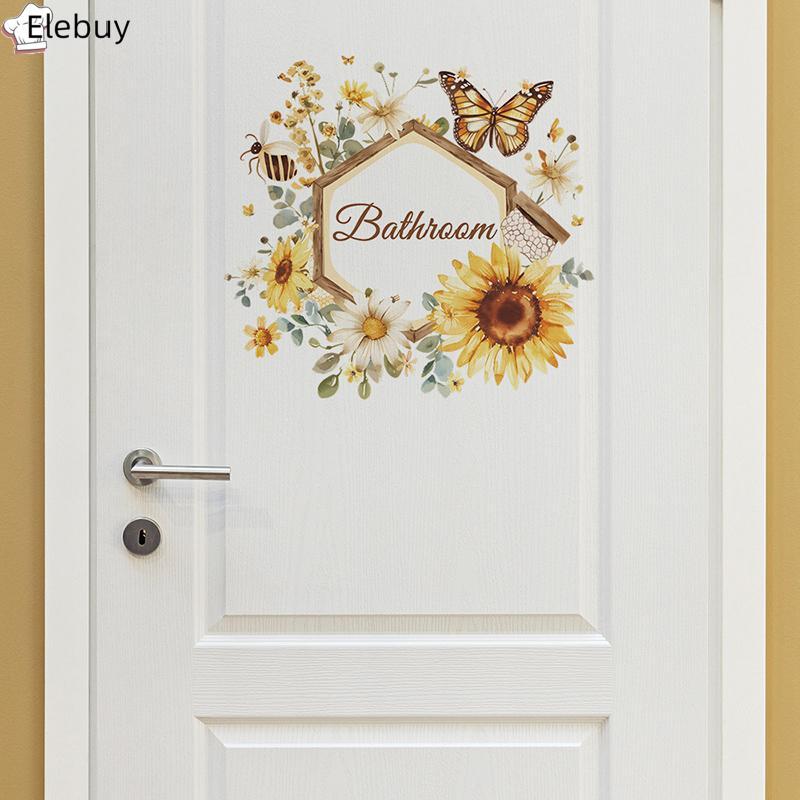 [Elebuy] Tiếng Anh Slogan Giấy Dán Tường Bướm Hướng Dương Cửa Phòng Ngủ Nhà Nền Trang Trí Dán Tường 