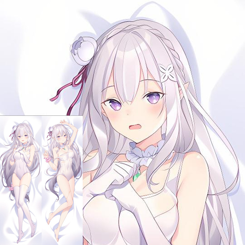 Vỏ gối Emilia Dakimakura Waifu Re: Zero Cosplay In 2 mặt Anime Cushion Cover