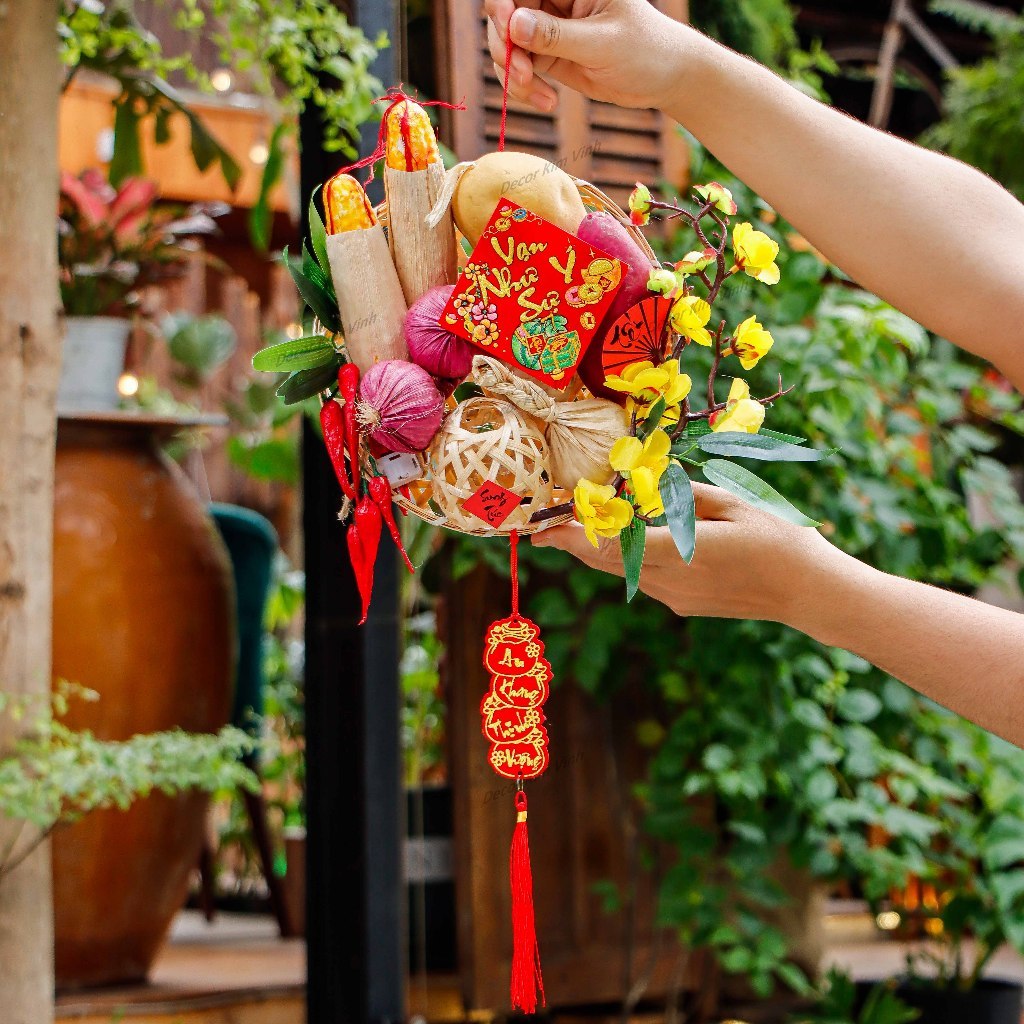 Mẹt Nông Sản Rau Củ H99 Kèm Đèn Trang Trí Decor Tết