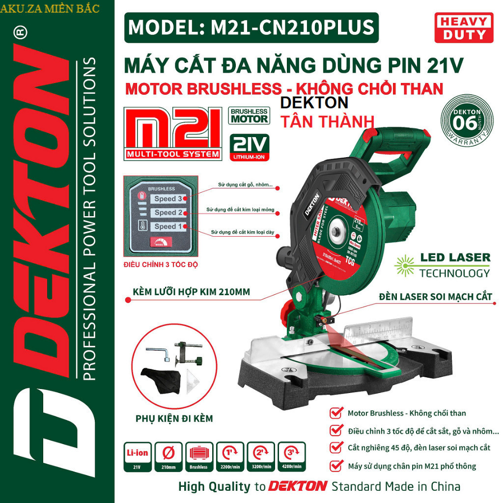 Máy Cắt Nhôm PIN Dekton M21-CN210PLUS / Lưỡi hợp kim 210mm / Pin phổ thông m21 AKUZA miền bắc