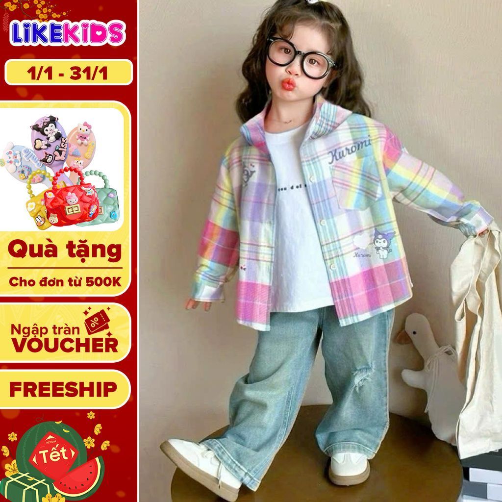 Áo KHOÁC SƠ MI tay dài có mũ cực xinh dành cho bé gái, bé trai hoạ tiết CARO thời trang T71 đa dạng 