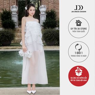  Đầm 2 dây dáng dài bèo xoắn hoa 1P12.2505OG. Đầm tiệc trắng dáng dài phong cách nàng thơ lãng mạn bởi JM Dress Design 