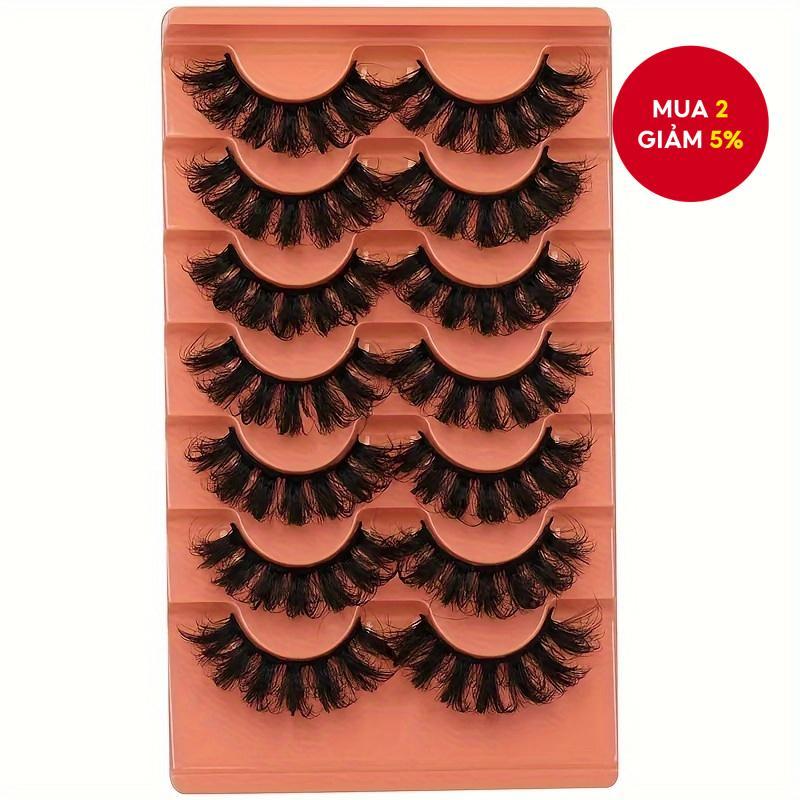 Bộ 7 cặp mi giả nhung mới, mềm mượt, dày 20mm, mi giả cong 8D.