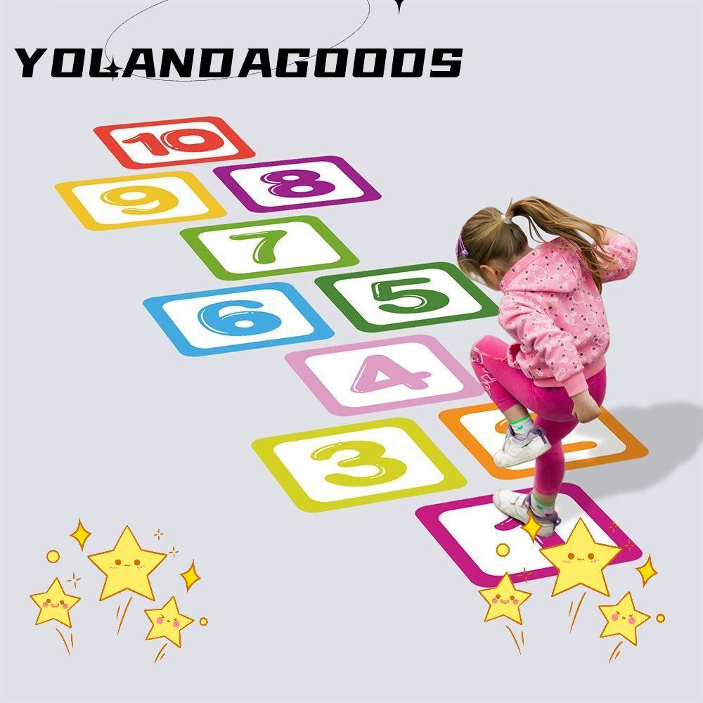 Nhãn dán sàn YOLA Hopscotch, đề can trò chơi số lưới nhiều màu 10 / 15 / 20cm, đề can lưới số chống 