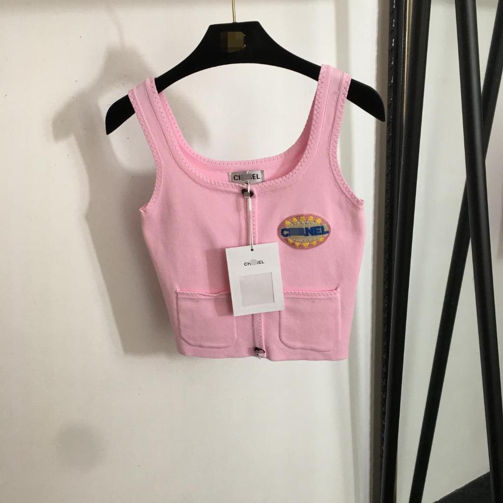 HM6Q CHA# 2025Summer Women's New Style logo Embroidery Love Button Knitted Camisole