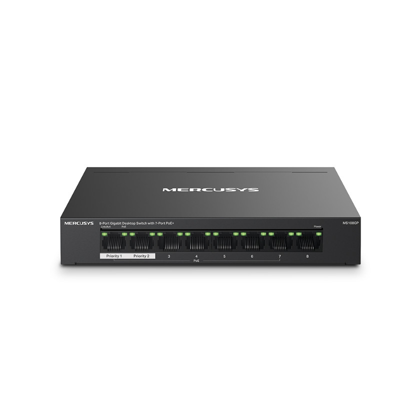 Switch 8 cổng 10/100/1000Mbps với 7 cổng PoE+ Mercusys MS108GP