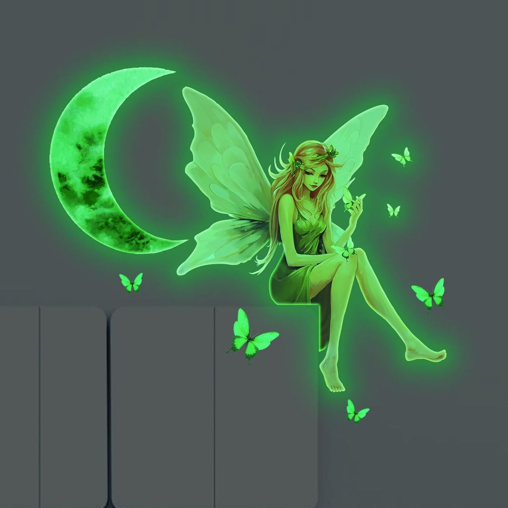 A New Product[2794Positive Review]Glow-in-the-Dark Wings Fairy Moon Switch Sticker Wall Sticker Home
