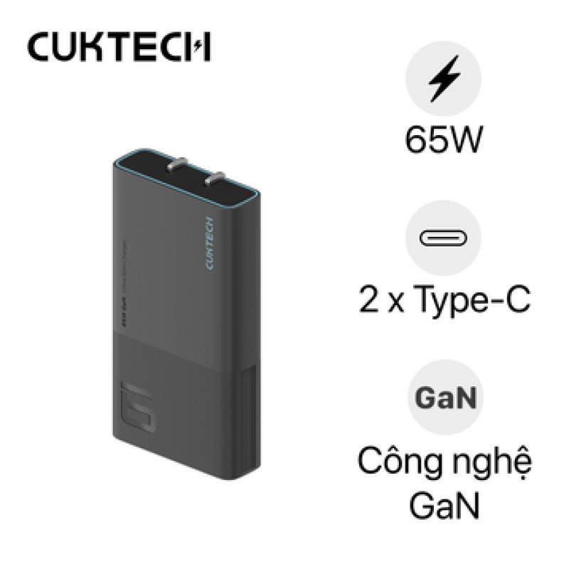 Sạc Cuktech 6 Slim 2C 65W kèm cáp USB-C AD652S