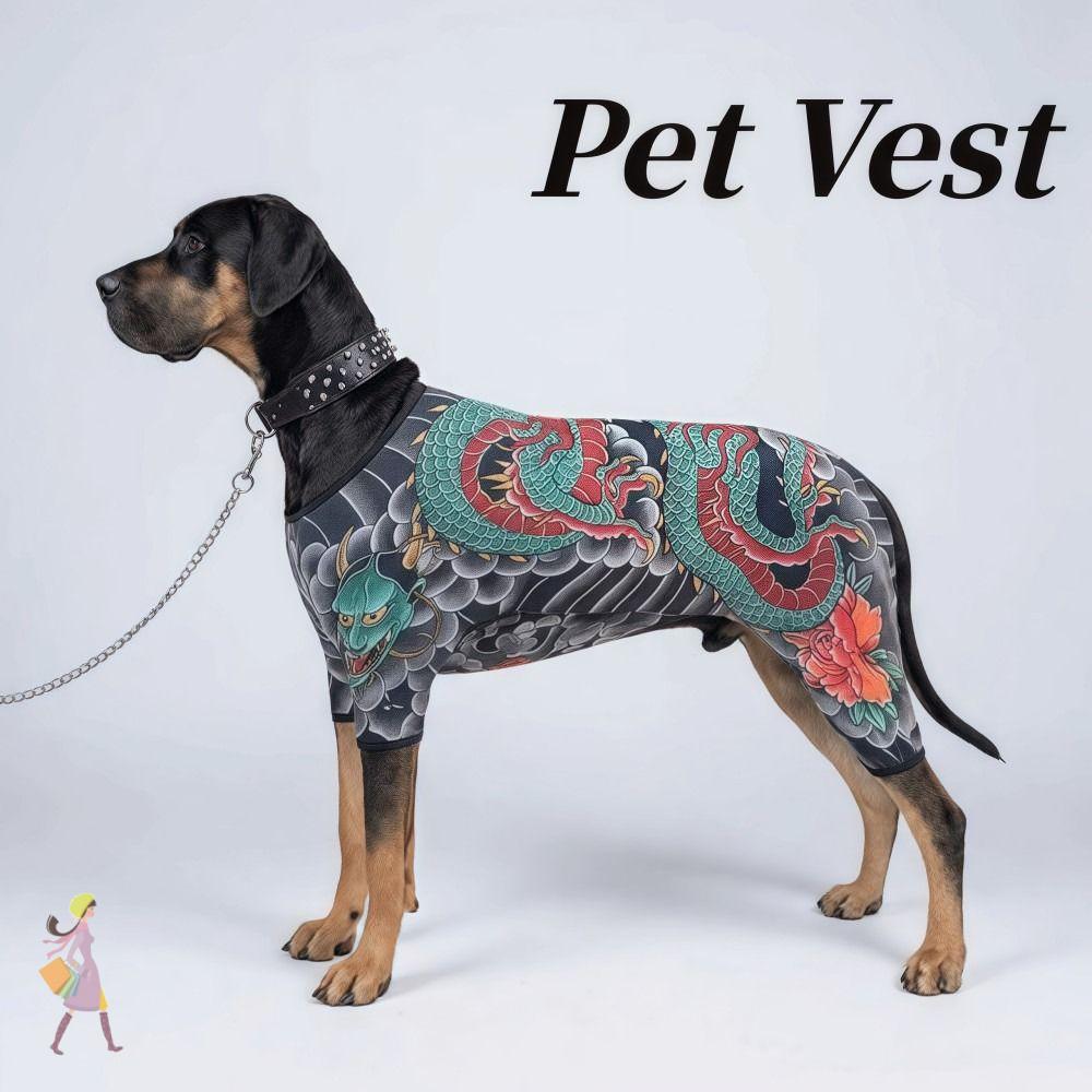 ANNICE Dog Cat Tattoo Jacket, Four Seasons Funny Pet Tattoo Vest, Sáng tạo thoáng khí như thật Quần 