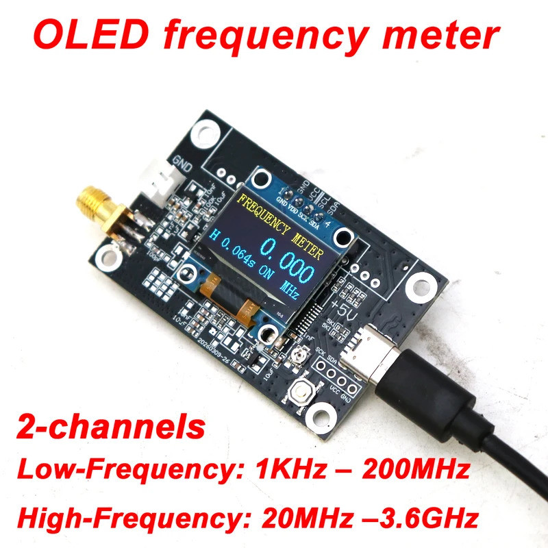 2CH 1KHZ-200Mhz-3.6Ghz Đồng hồ đo tần số kỹ thuật số Màn hình OLED Đo tần số cao Máy đo tần số tín h