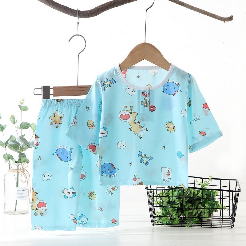 Pajamas Nhiều Màu Vải Cotton Lụa Cho Bé Sơ Sinh Trẻ Em Mùa Hè Mỏng Máy Lạnh Bộ 6M-4Y Nhiều Họa Tiết
