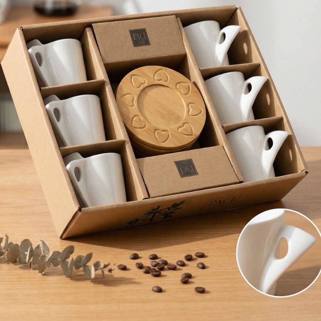 Cốc gốm tai Fox sáng tạo với Bamboo Coaster Bắc Âu ins Style Coffee Cup Cốc nước