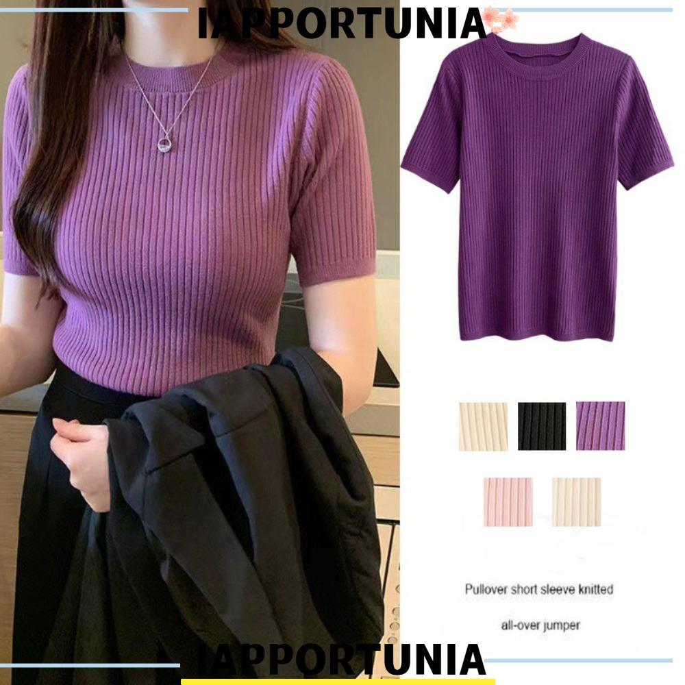 Áo thun nữ Ice Silk Slim Fit của IAPPORTUNIA, cổ tròn, form slim