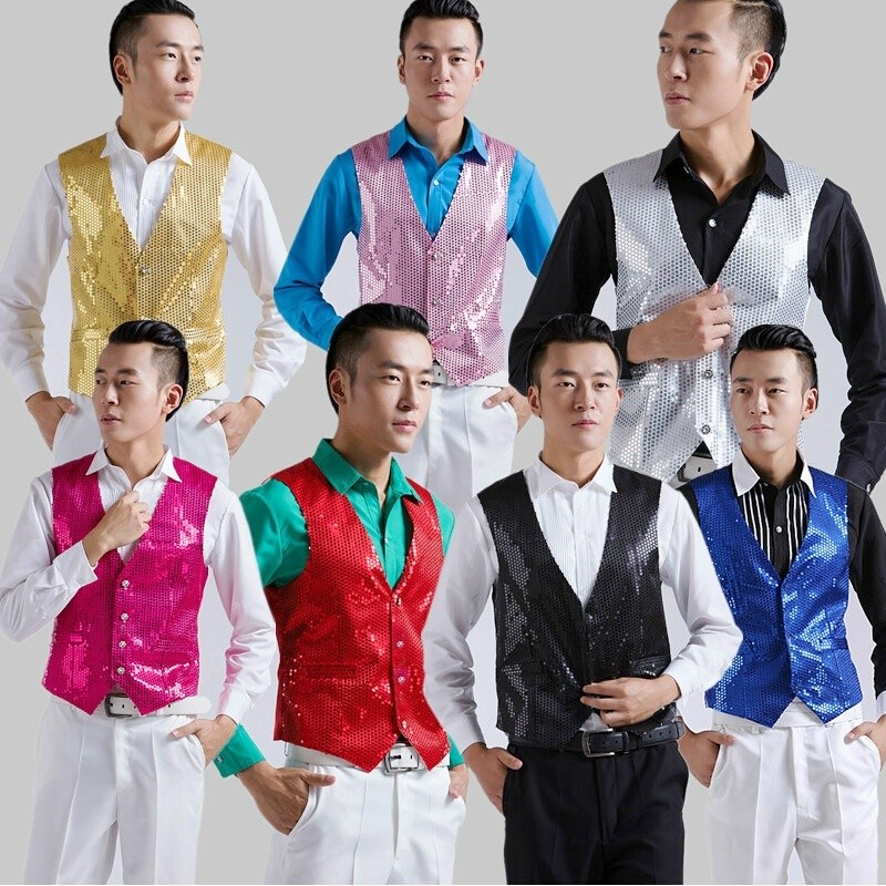 Áo Vest Hiệu Suất Trang Phục Đính Kim Sa Lấp Lánh Áo Chorus Hát Khiêu Vũ Hiệu Suất Trang Phục Nam Đí